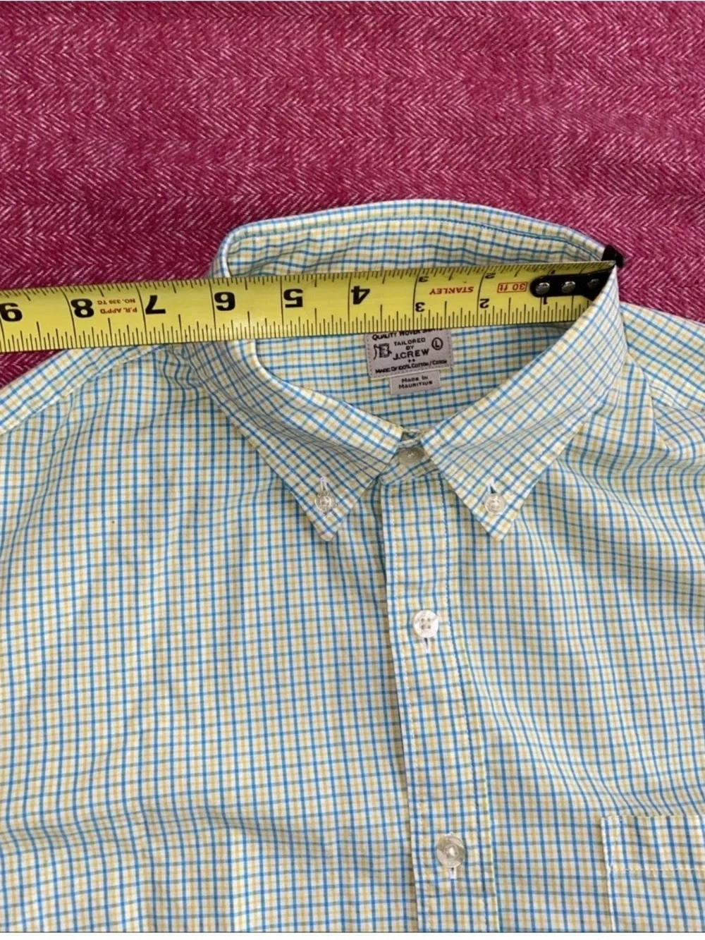 J. Crew Men's Light Green and White Windowpane Button-Down Shirt